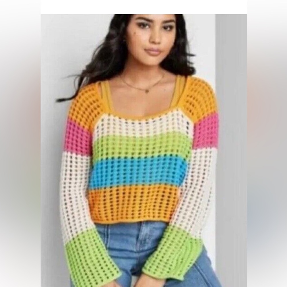 Y2K Crocheted Wild fable Striped Cropped Sweater